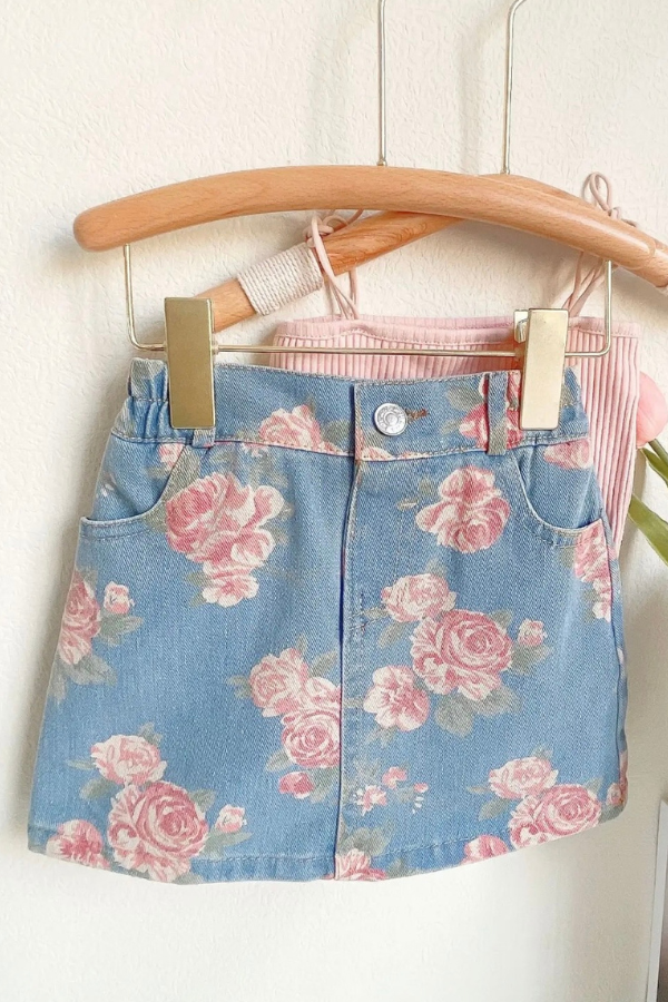 SC - Betsy Kids Floral Denim Skirt