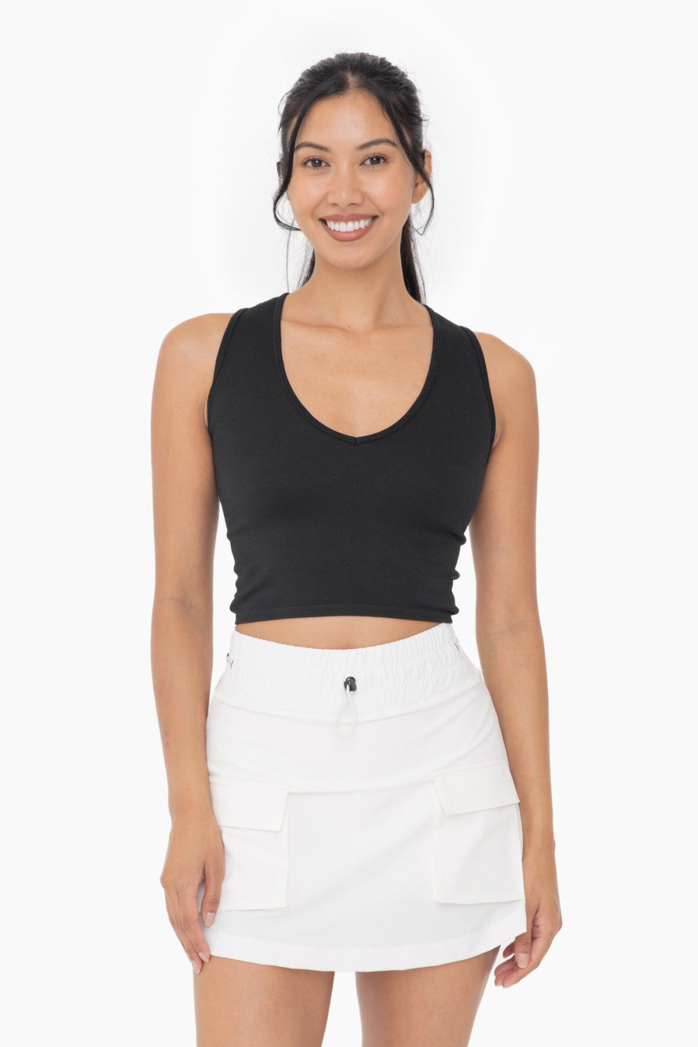 Black Seamless Ribbed V-Neck Crop Top