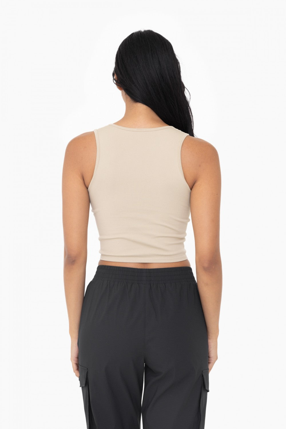 Green Khaki Seamless Ribbed V-Neck Crop Top