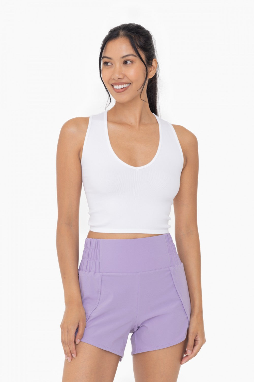 White Seamless Ribbed V-Neck Crop Top