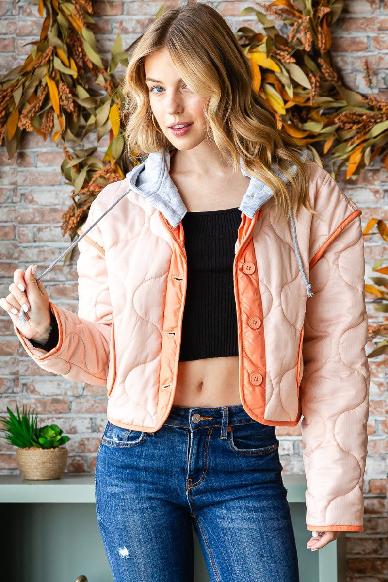 Peach Waved Detachable Hoodie Jacket