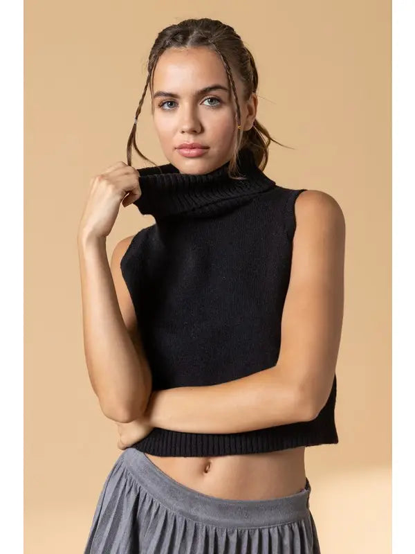 Black Turtle Neck Knit Top