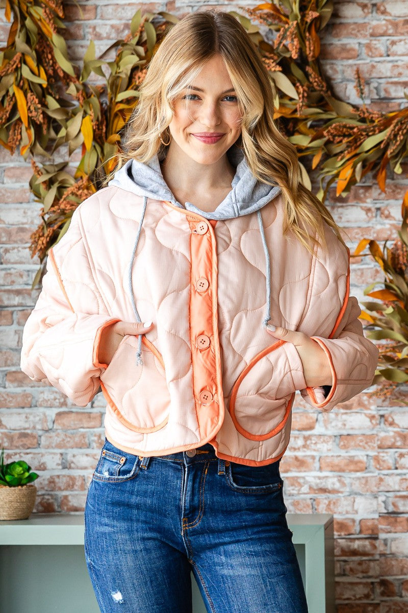 Peach Waved Detachable Hoodie Jacket