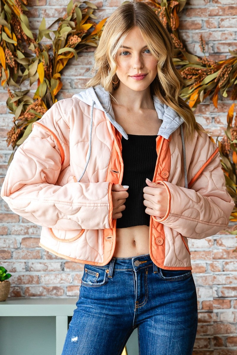 Peach Waved Detachable Hoodie Jacket