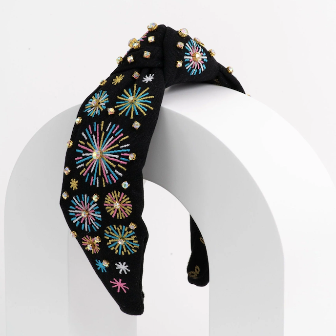 Embroidered Fireworks & Iridescent Jeweled Canvas Headband