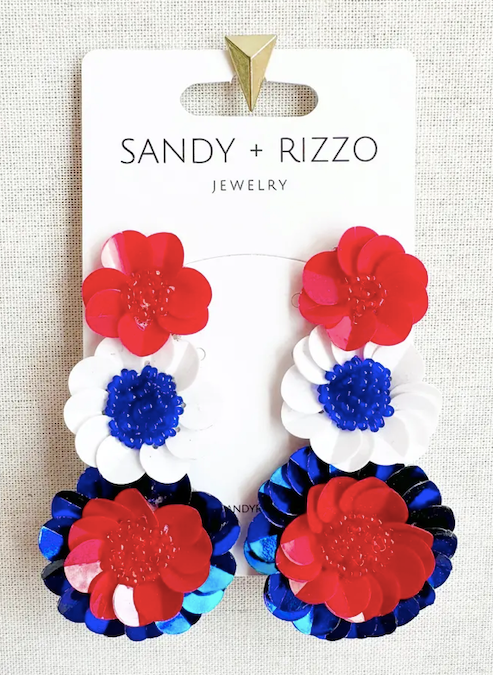 Red, White and Blue Triple Flower Earrings