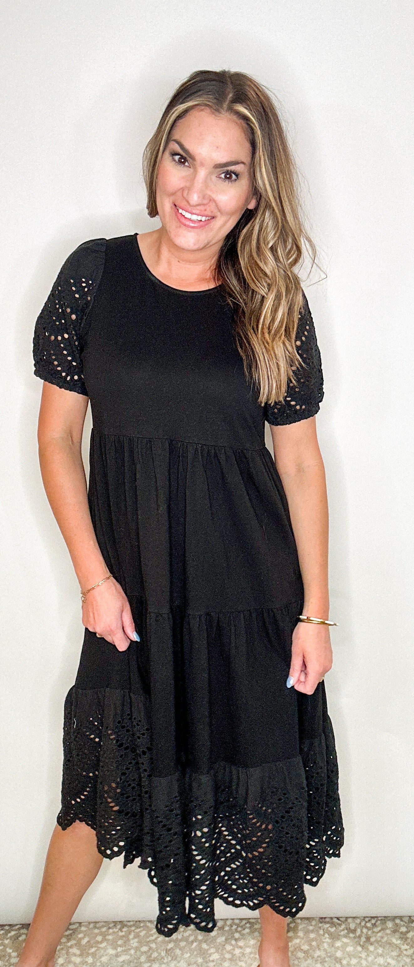 Black Eyelet Midi Dress