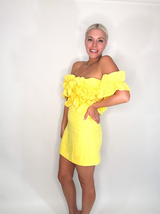 Yellow cross woven tube dress