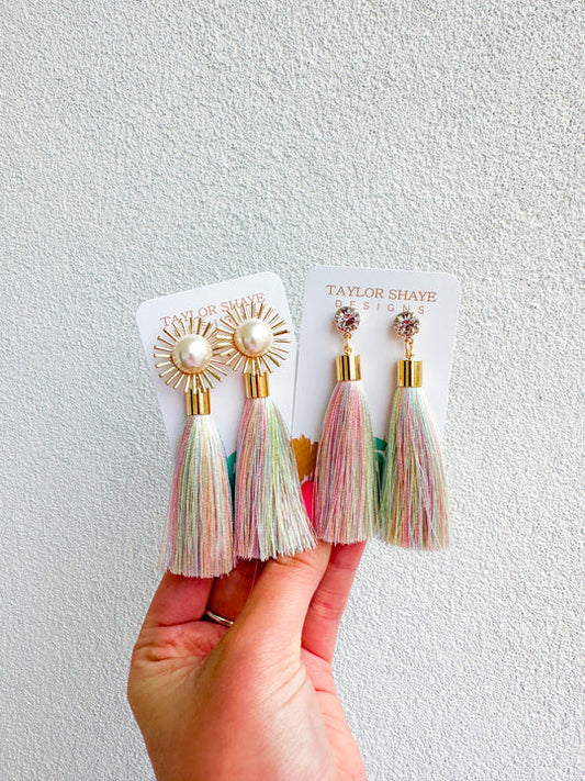 T-Rain Tassel Pearl Sunburst Post Earrings