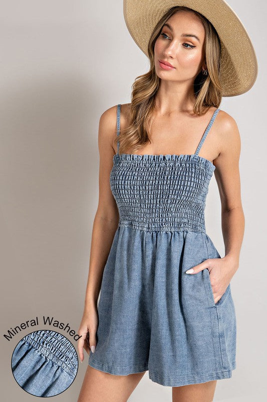 Mineral Washed Chambray Romper