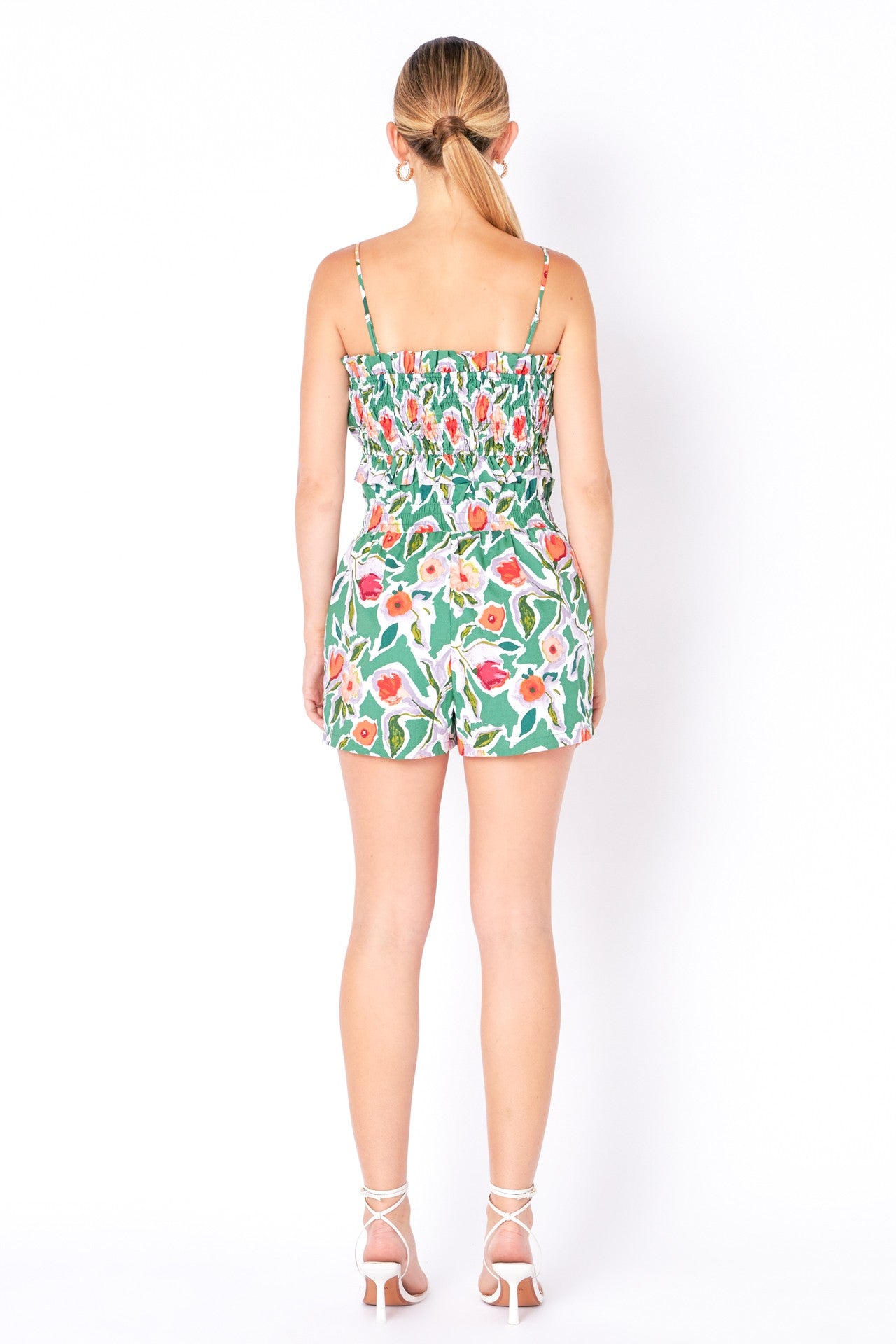 Floral Print Shorts With Smocking