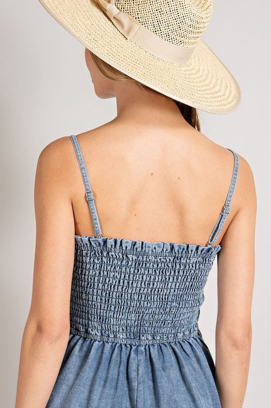 Mineral Washed Chambray Romper