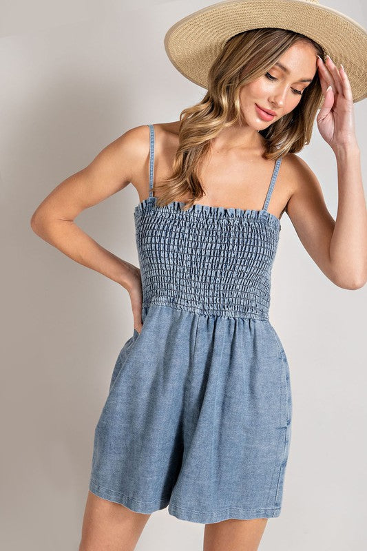 Mineral Washed Chambray Romper