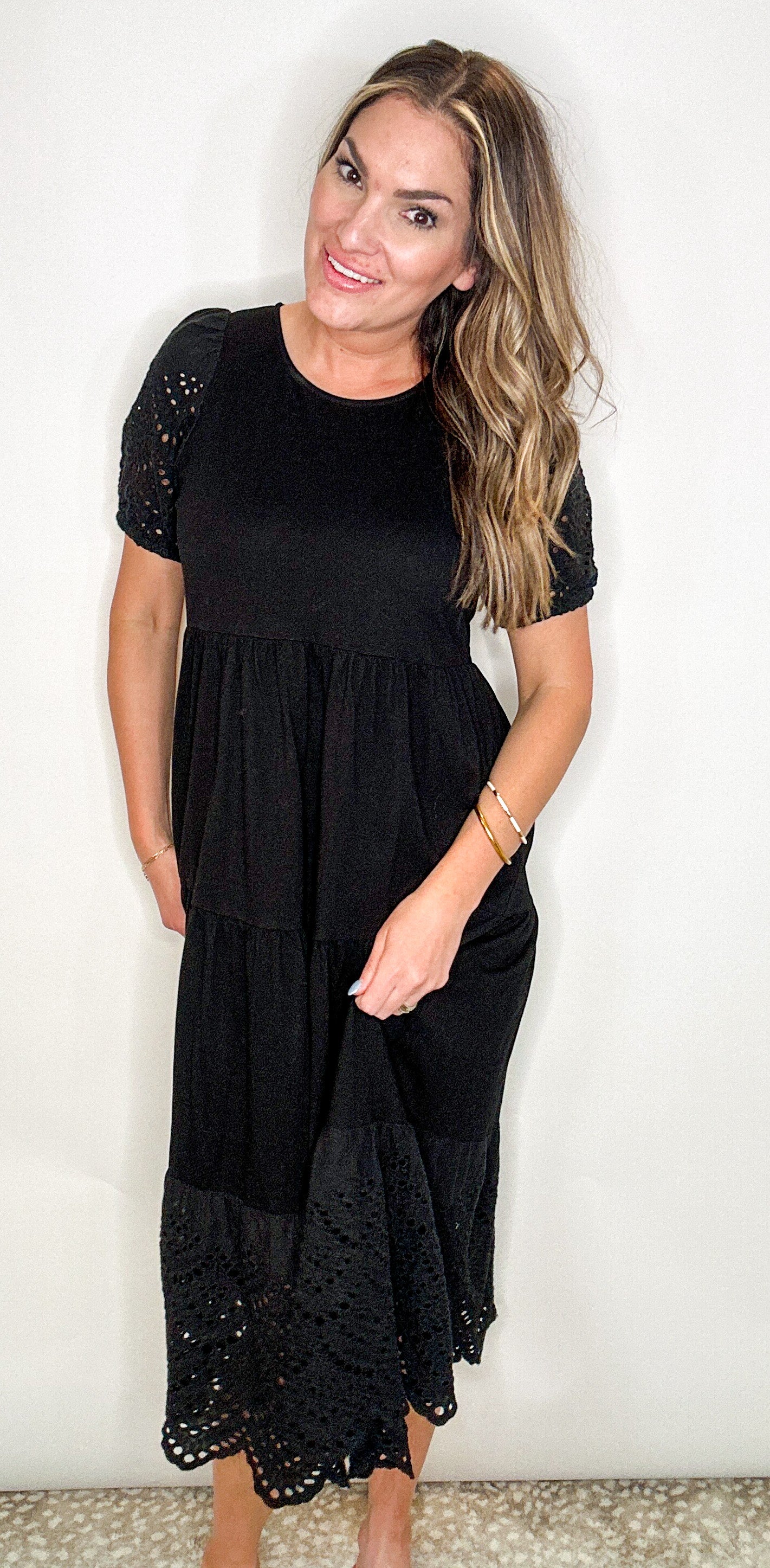 Black Eyelet Midi Dress