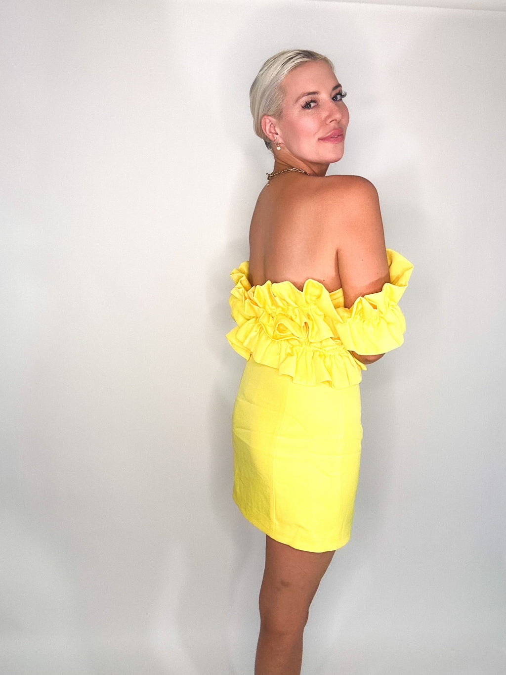 Yellow cross woven tube dress