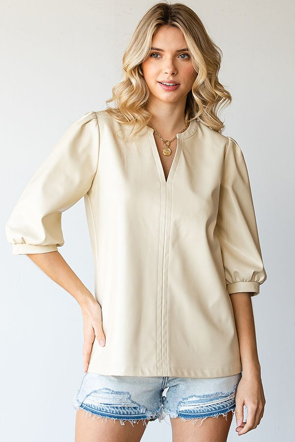 Ivory Faux Leather Top