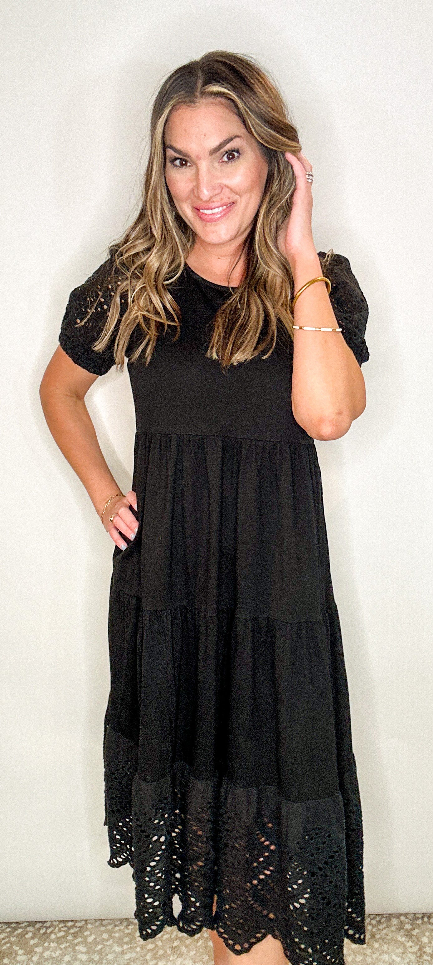 Black Eyelet Midi Dress