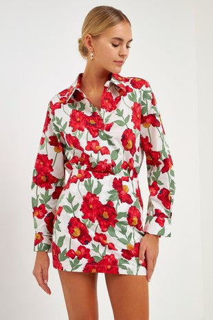 Floral Print Cotton Button Up