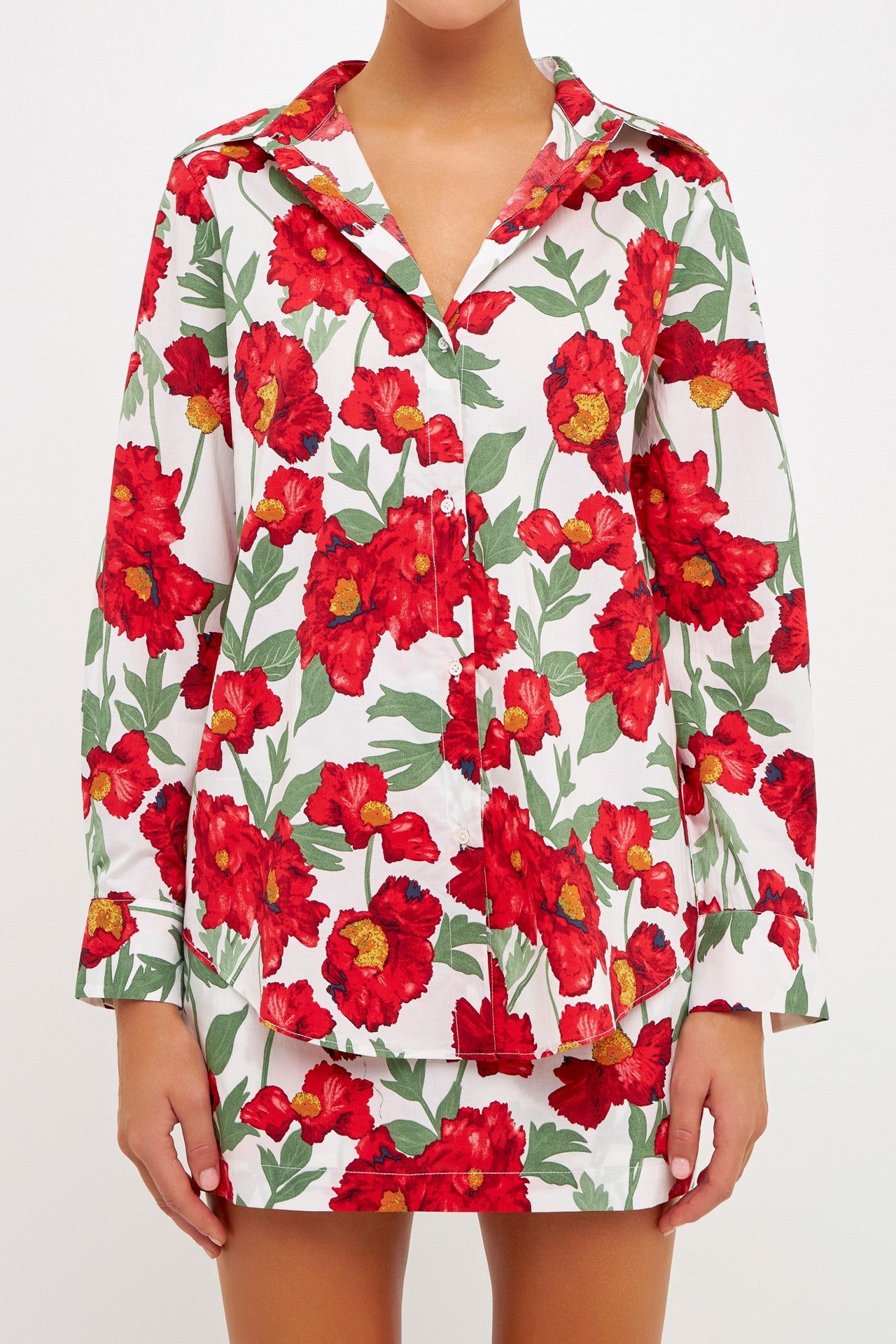 Floral Print Cotton Button Up