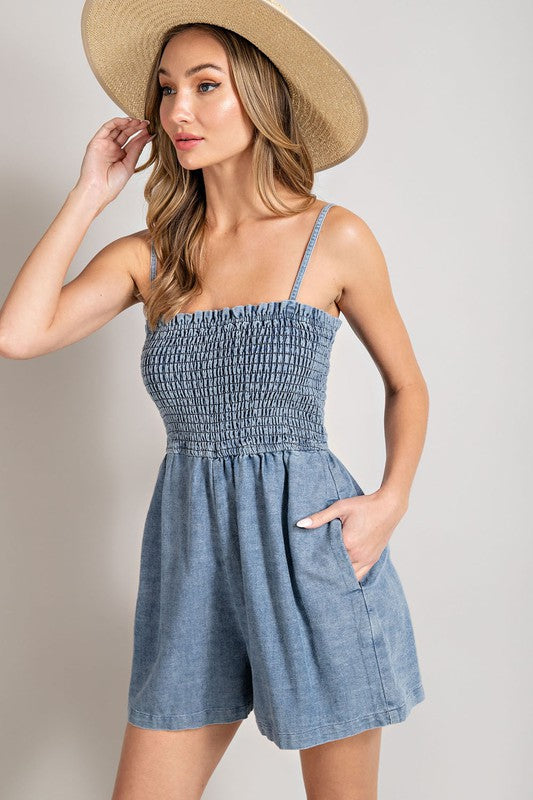 Mineral Washed Chambray Romper