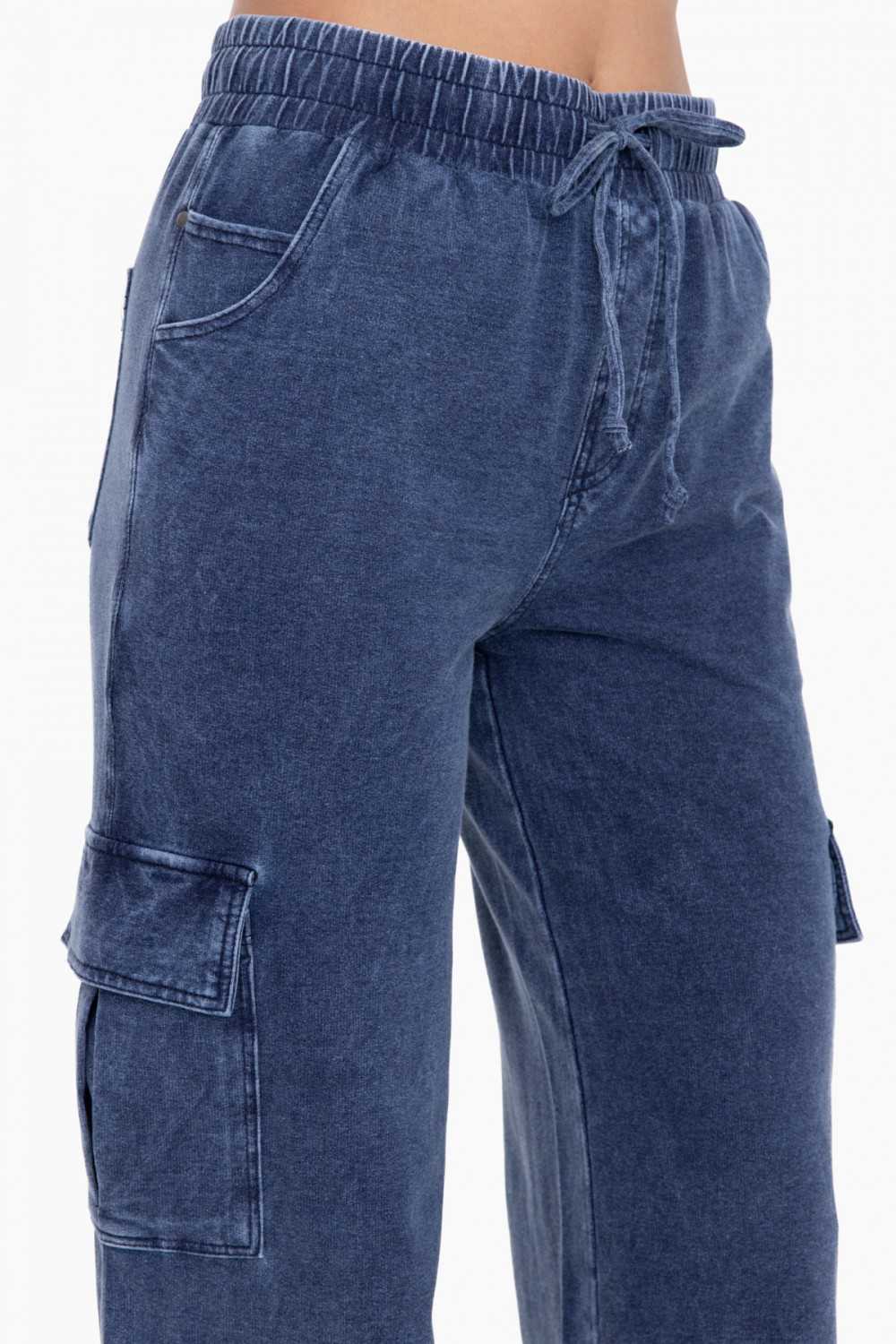 Denim Wide Leg Cargo Pants