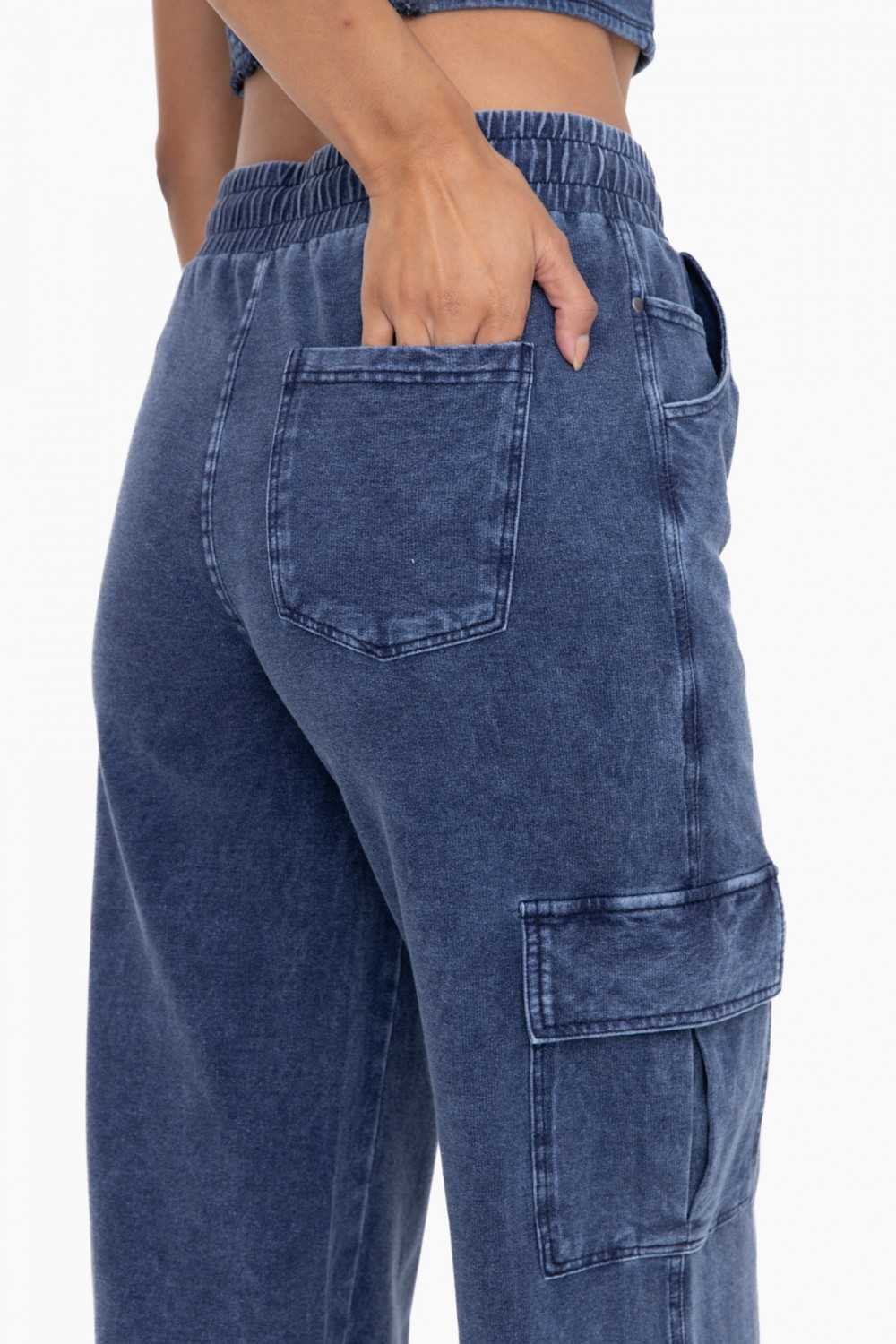 Denim Wide Leg Cargo Pants