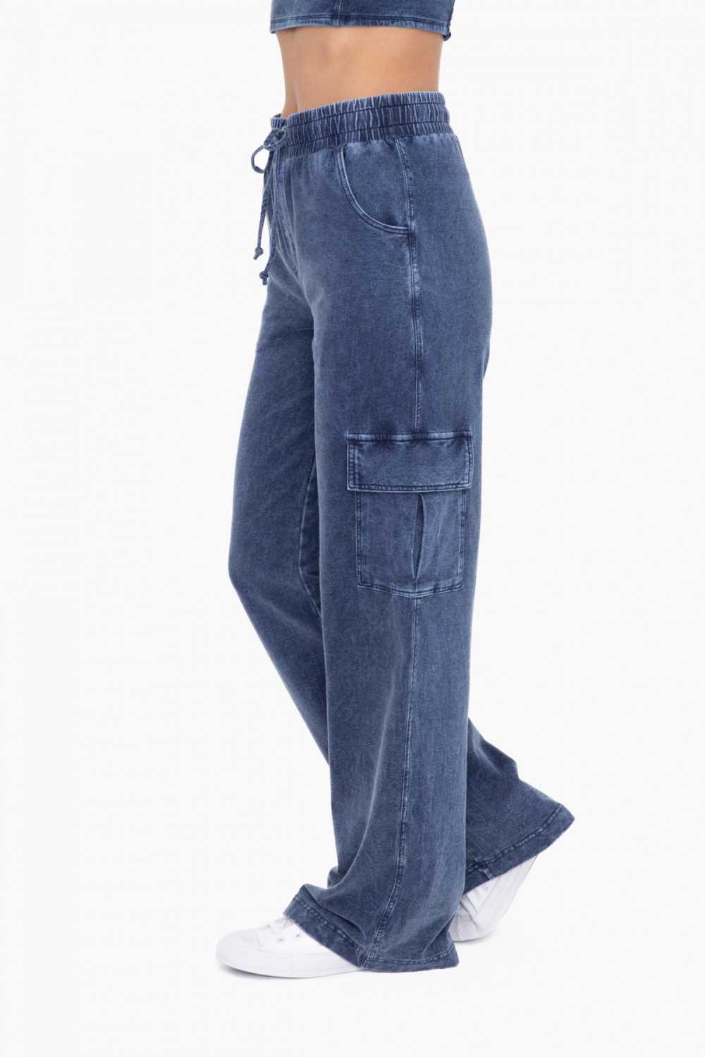 Denim Wide Leg Cargo Pants