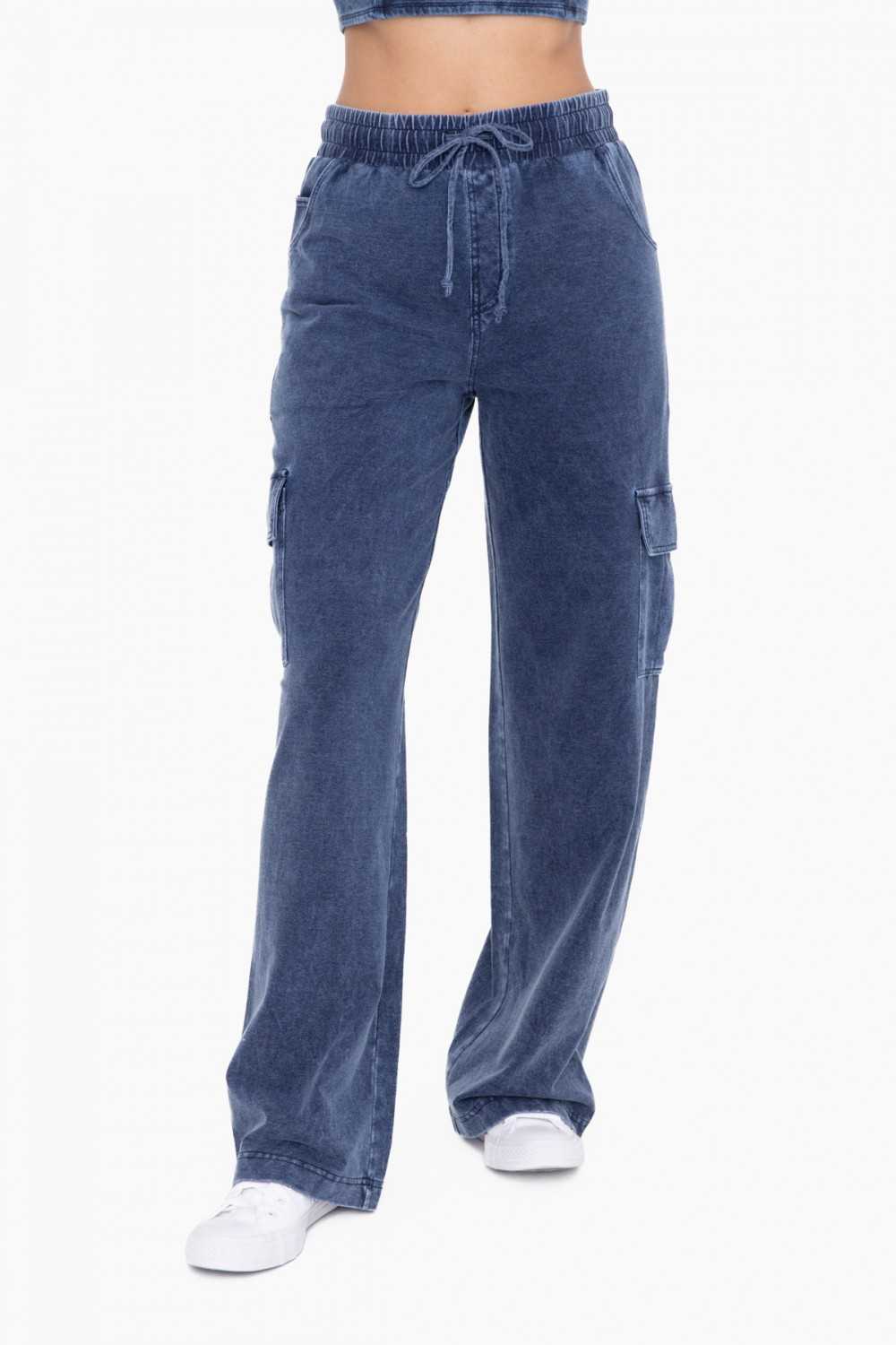 Denim Wide Leg Cargo Pants