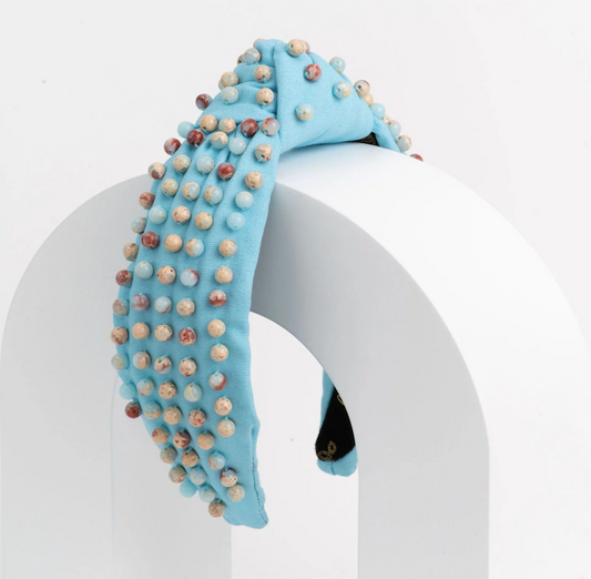 SALT & SAND JASPER BEADED & LIGHT BLUE CANVAS HEADBAND