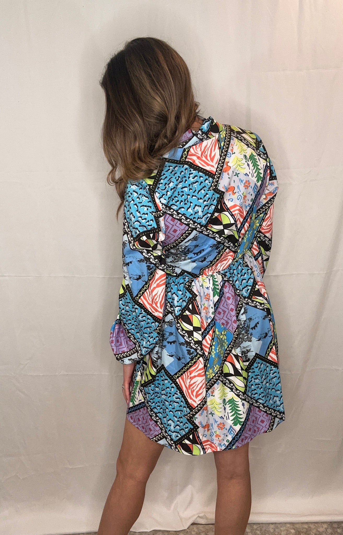 Playing Through Multiprint Dress