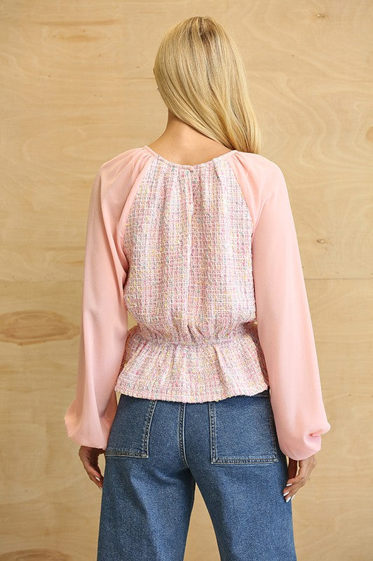 Rose Tweed Peplum Top