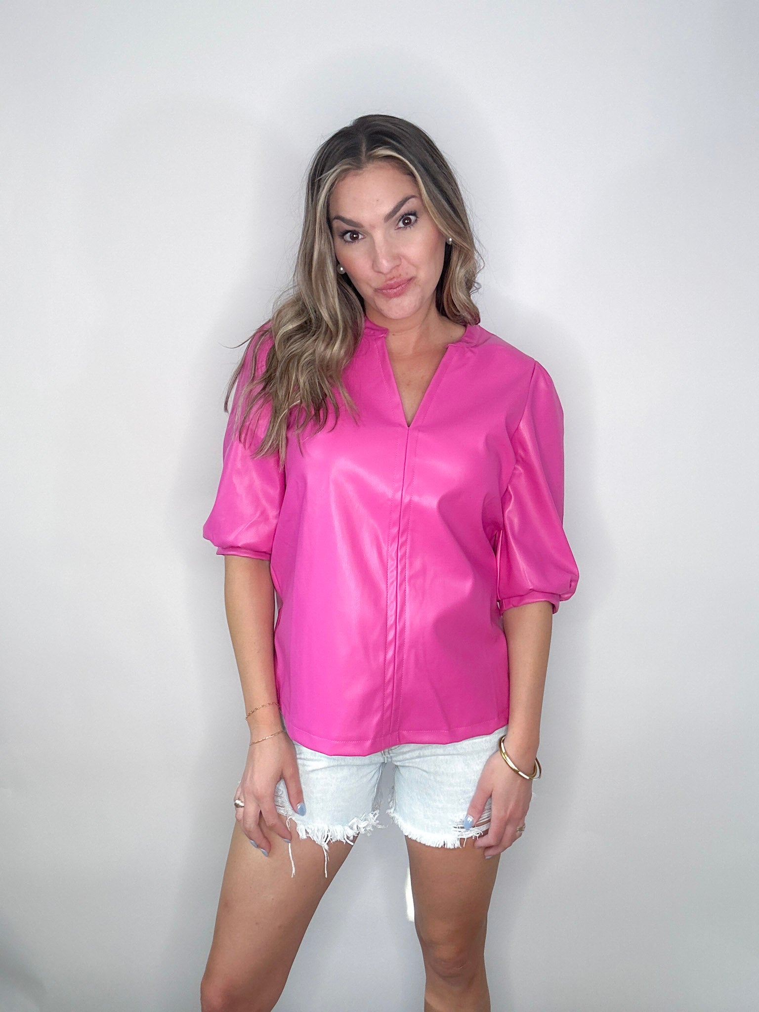 Hot Pink Faux Leather Top