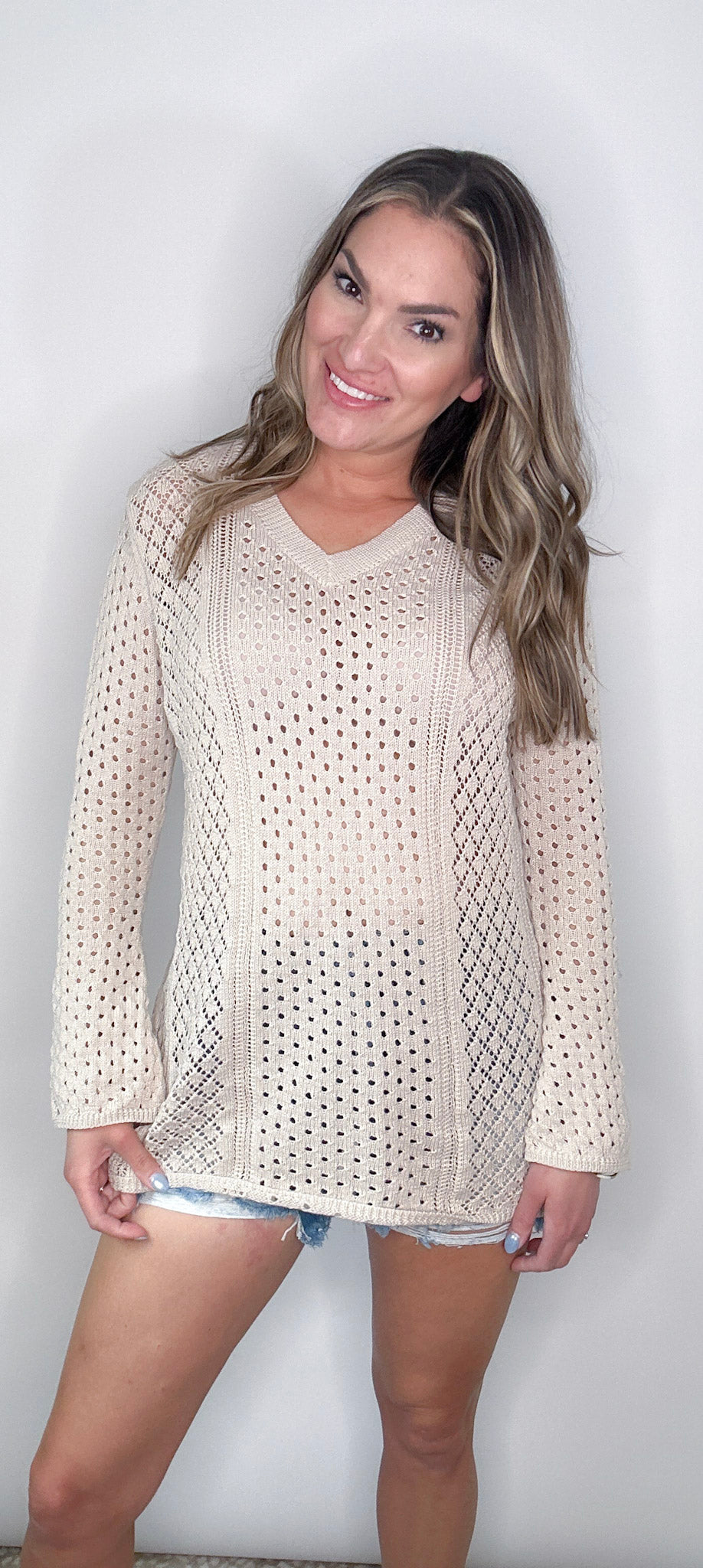 A Natural V Neckline Knit Top