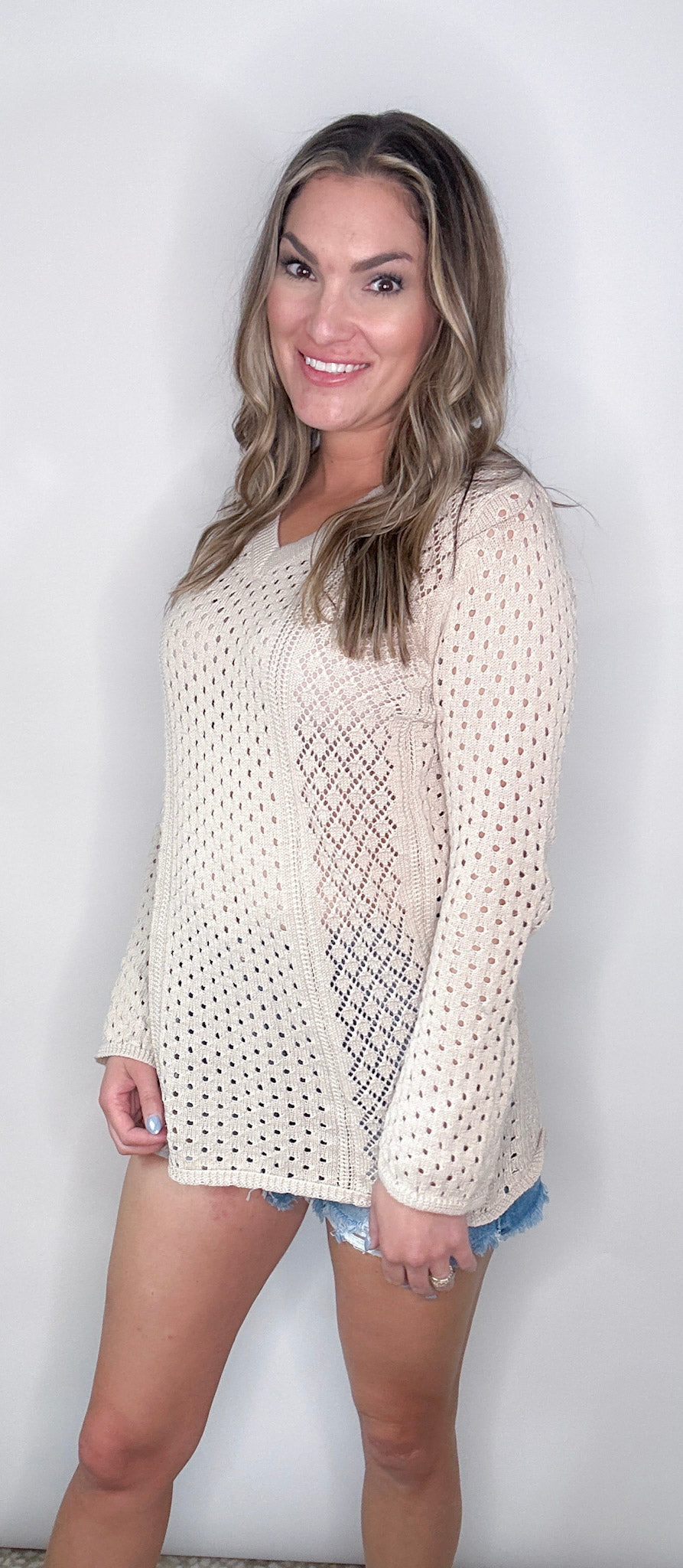 A Natural V Neckline Knit Top