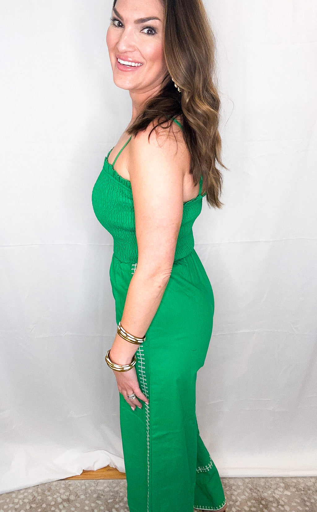 Queen of the Green Smocked Jumpsuit