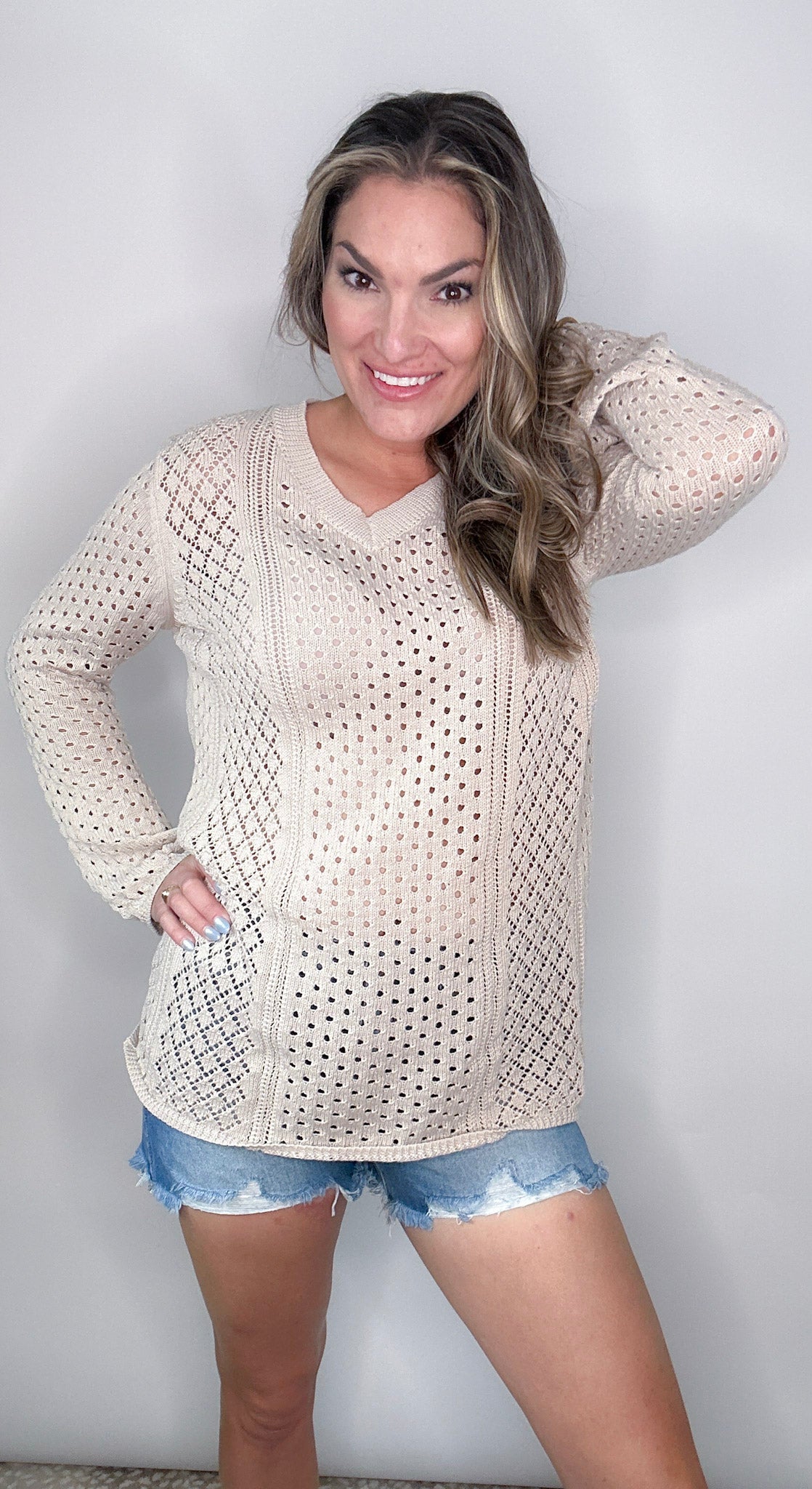 A Natural V Neckline Knit Top