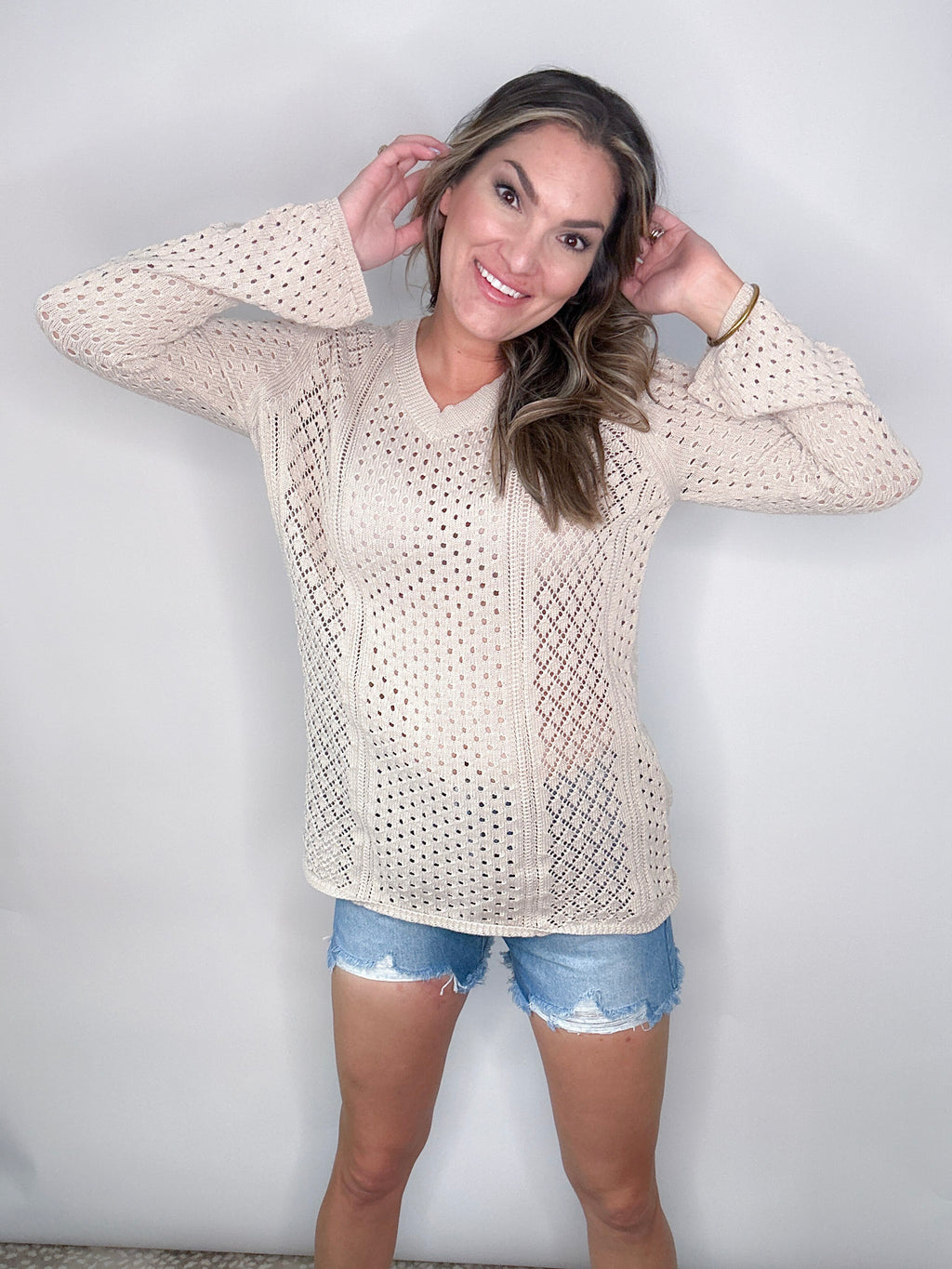 A Natural V Neckline Knit Top