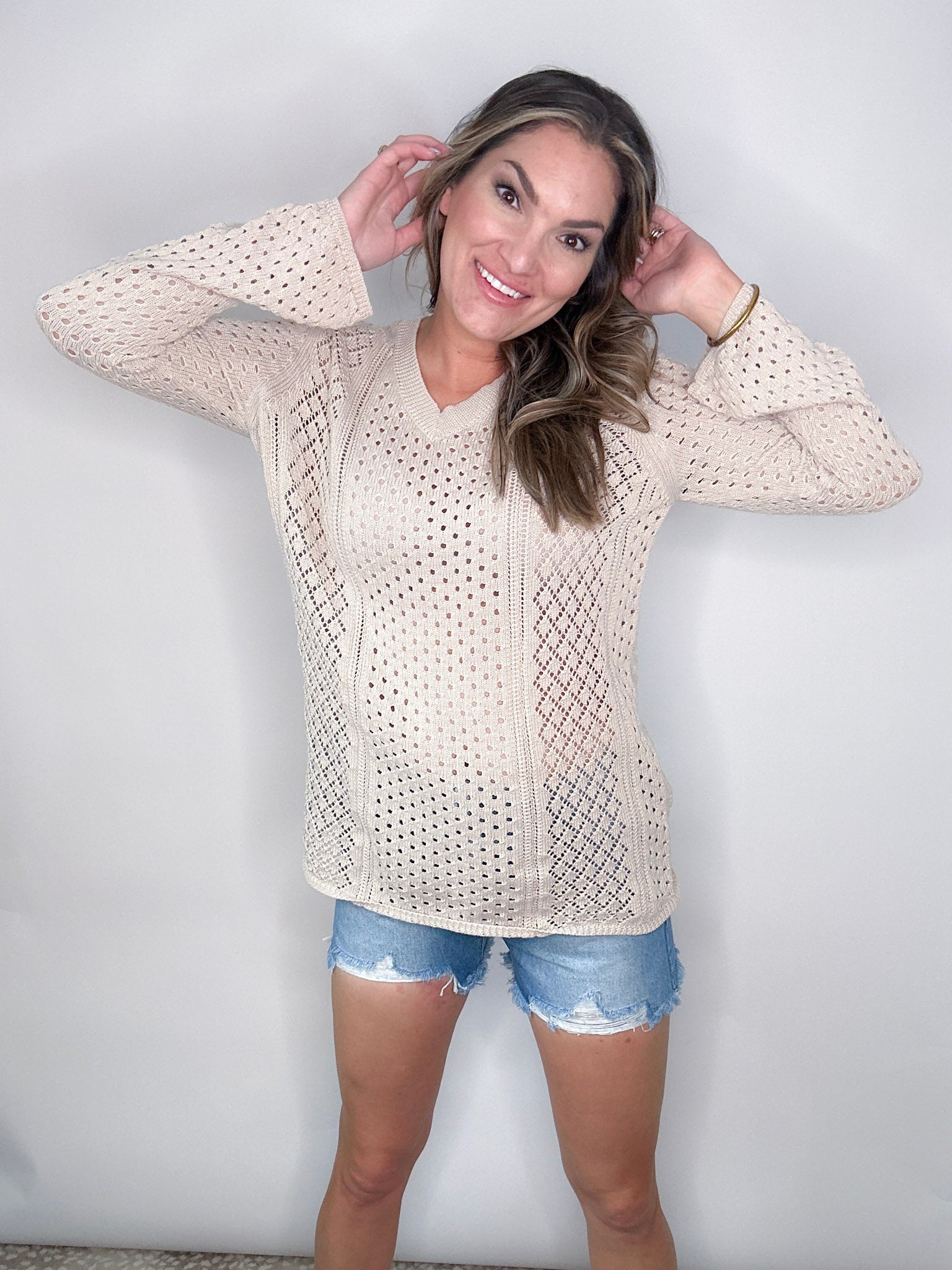 A Natural V Neckline Knit Top