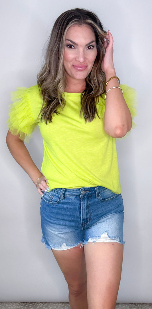 Neon Green Ruffle Sleeve Knit Top