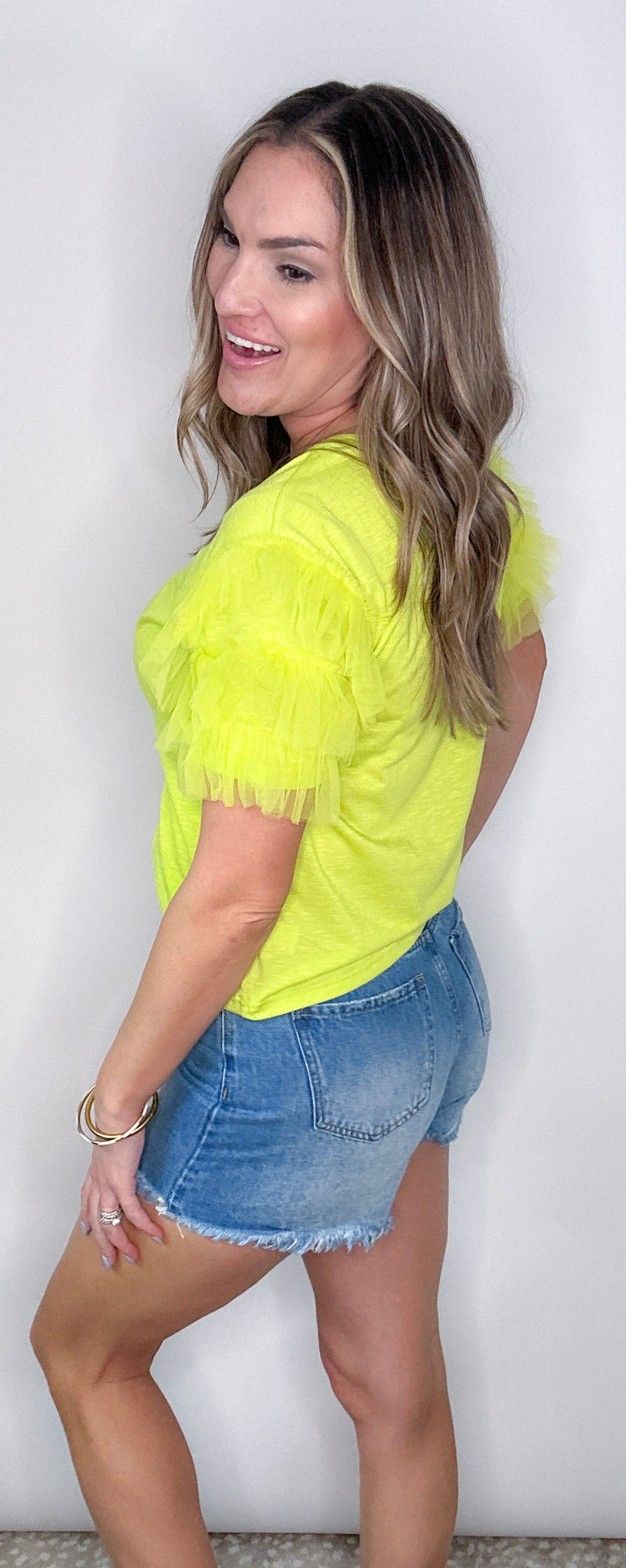 Neon Green Ruffle Sleeve Knit Top