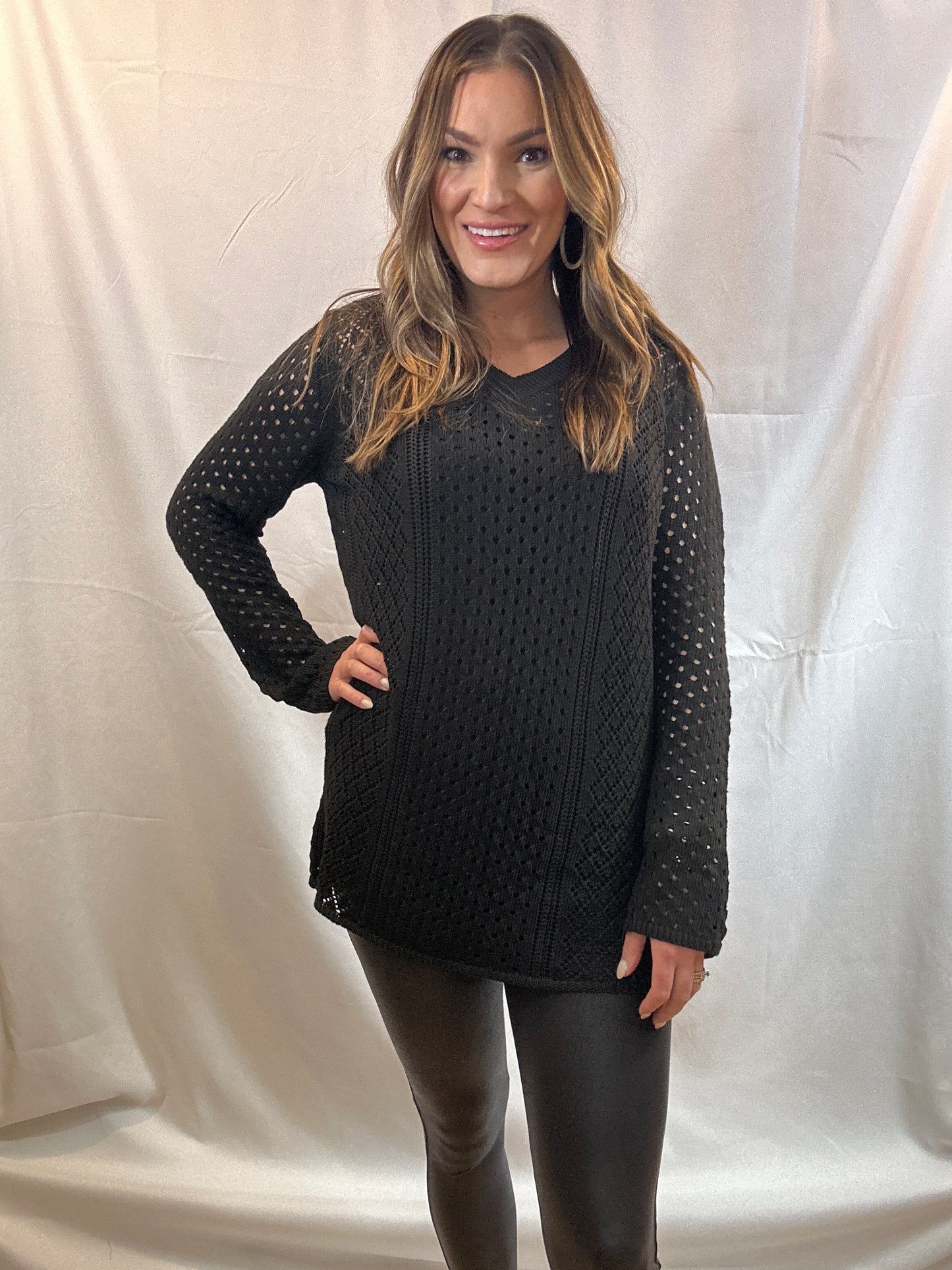 Black Knitted Bell Sleeve Tunic