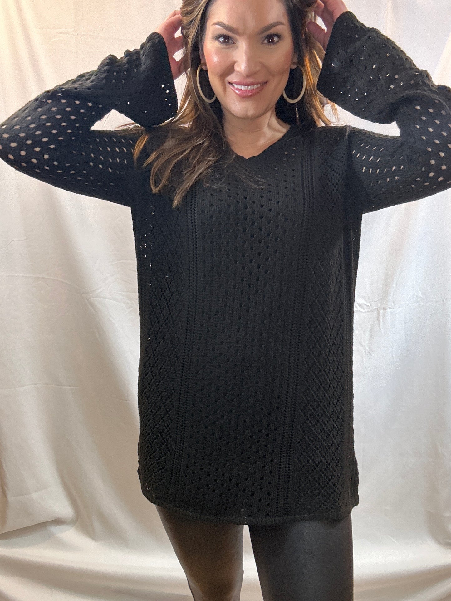 Black Knitted Bell Sleeve Tunic