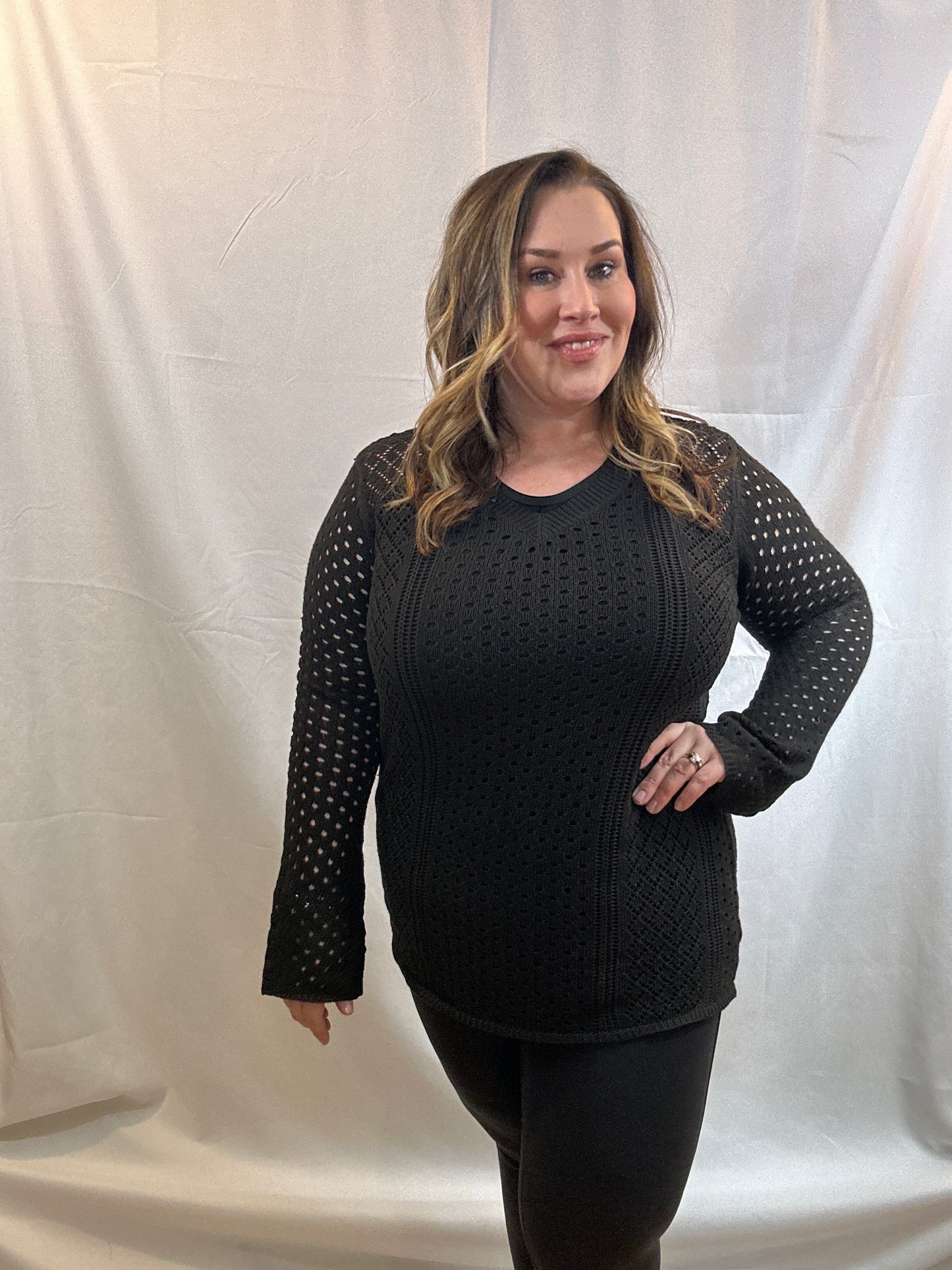 Black Knitted Bell Sleeve Tunic