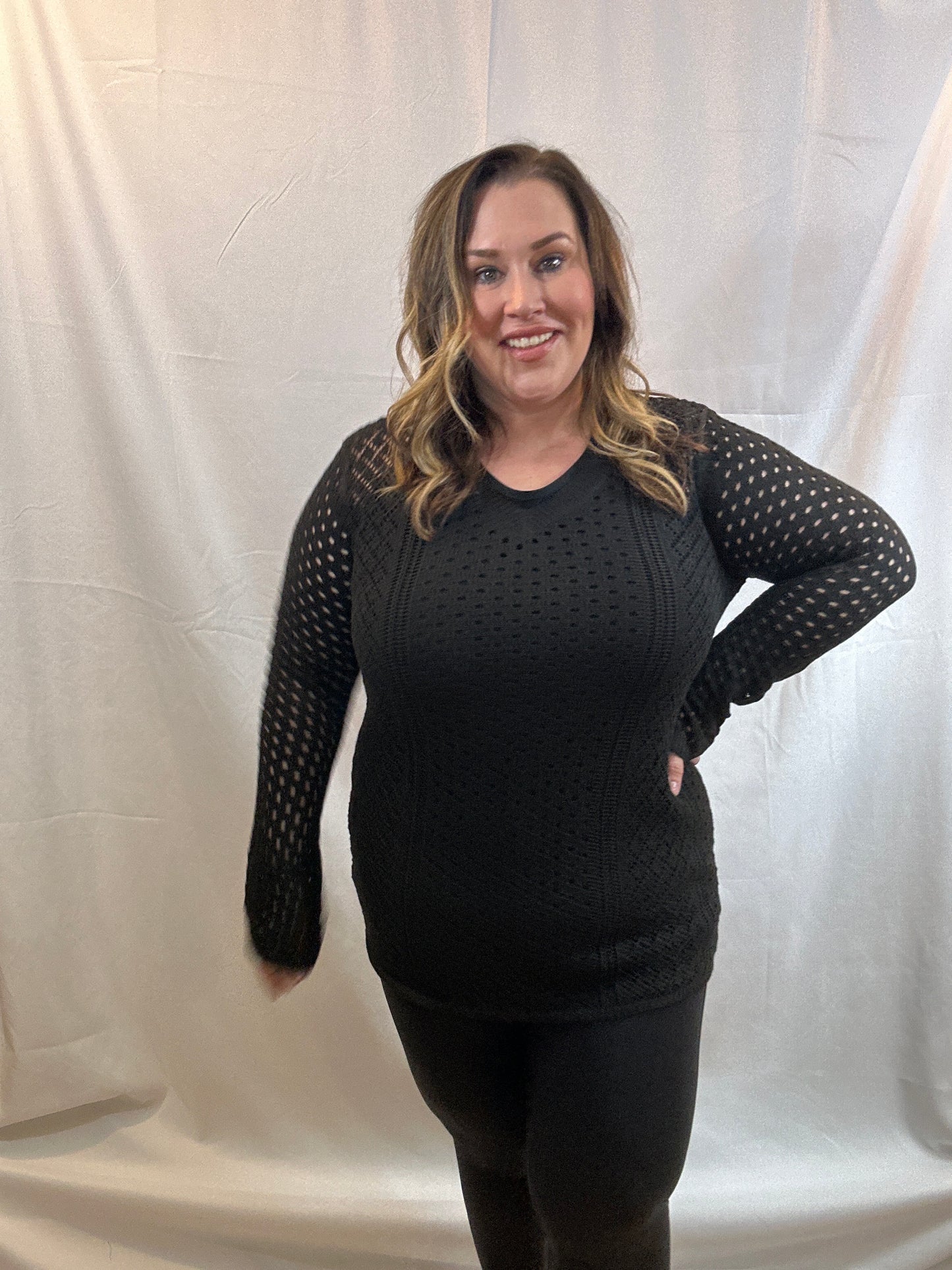 Black Knitted Bell Sleeve Tunic