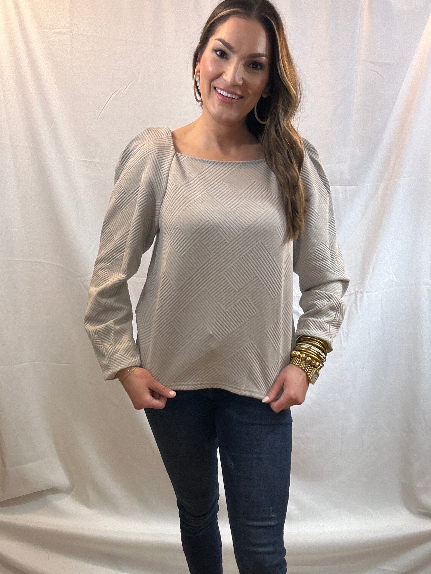 Oatmeal Boatneck Textured Top