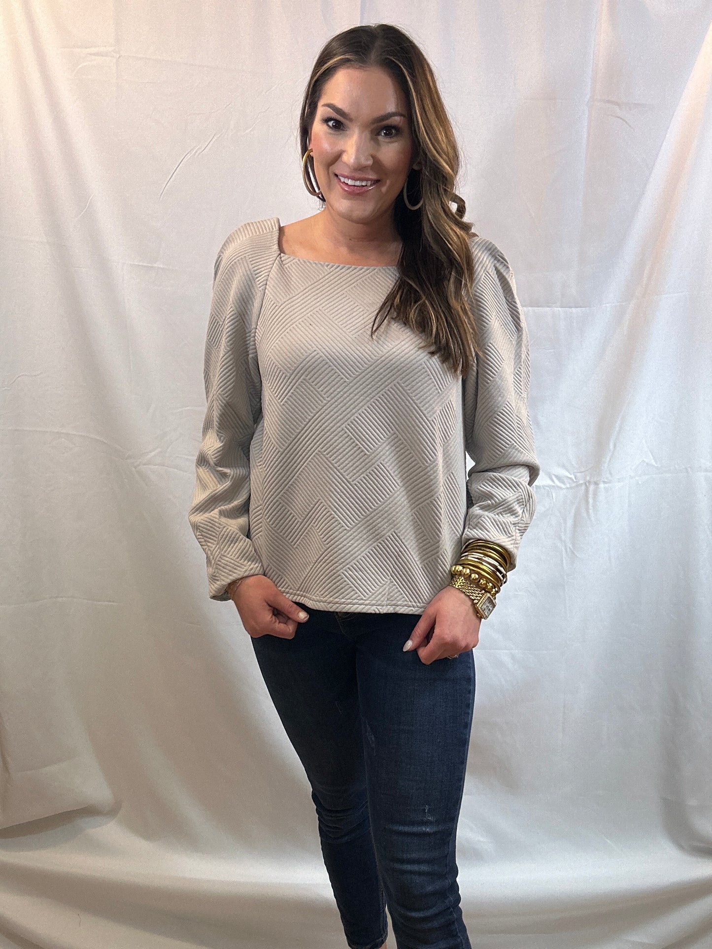 Oatmeal Boatneck Textured Top