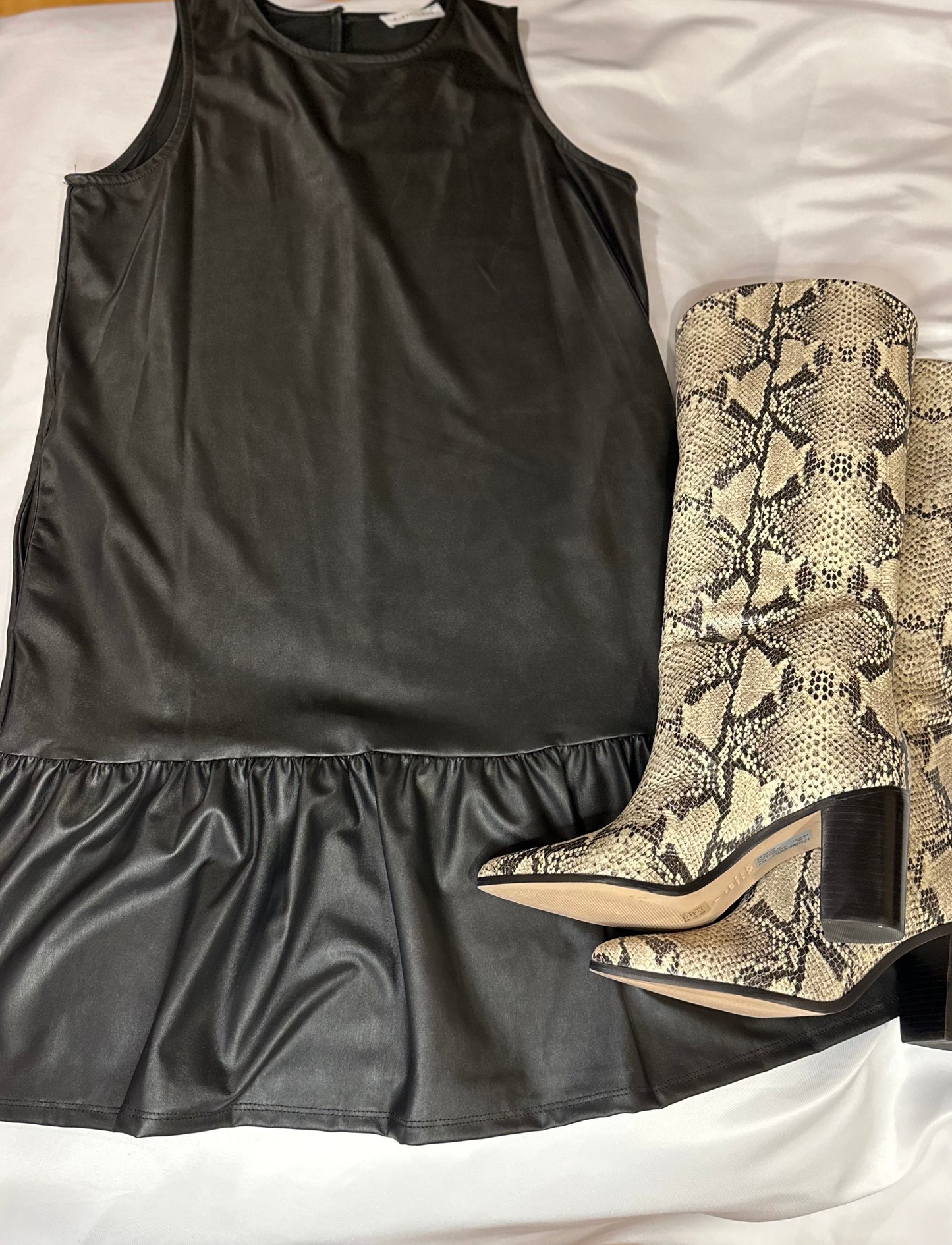 Faux Leather Sleeveless Shift Dress