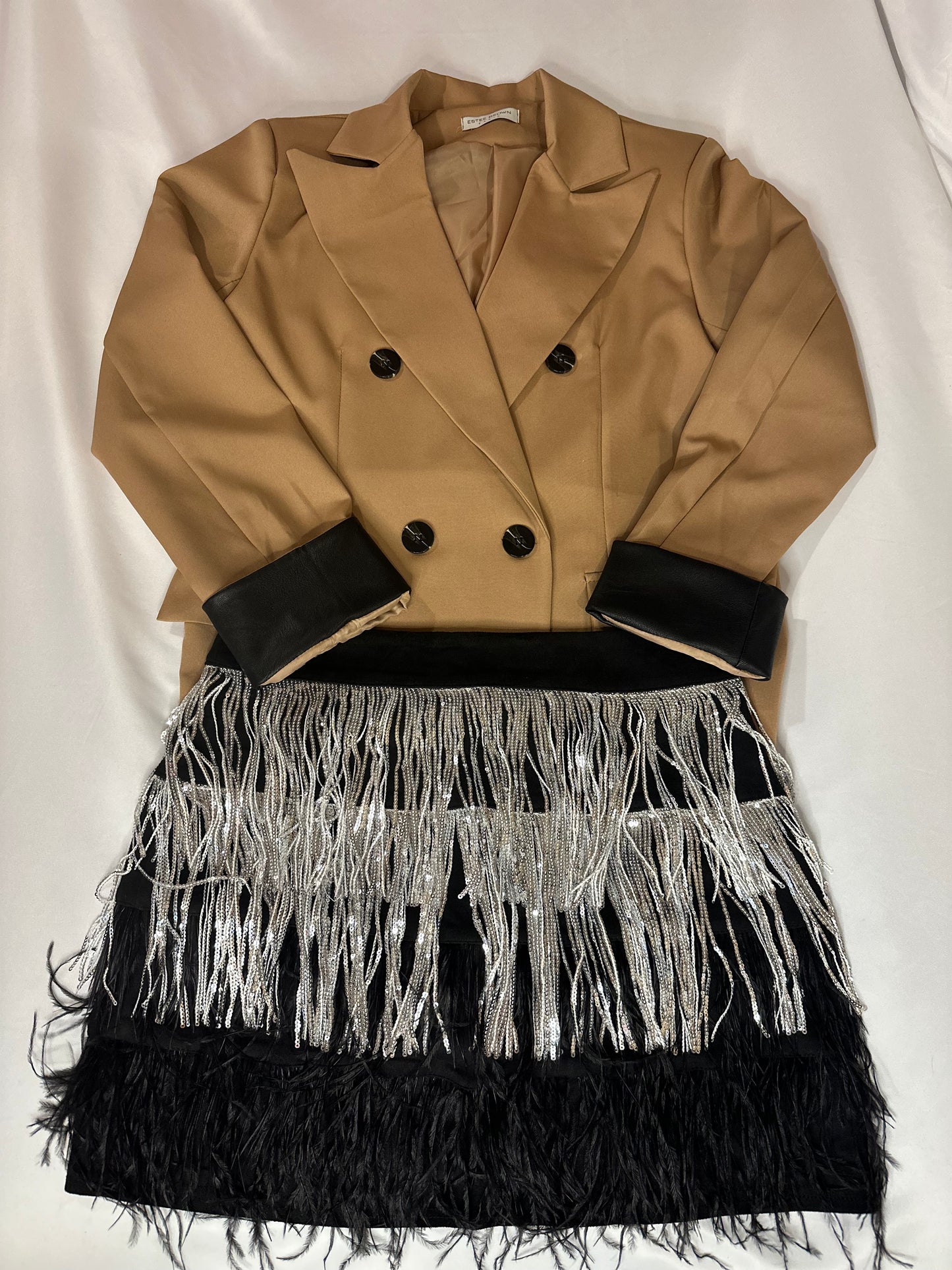 Suede Sequin Fringe & Feather Tiered Skirt