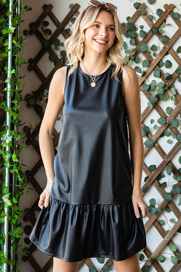 Faux Leather Sleeveless Shift Dress