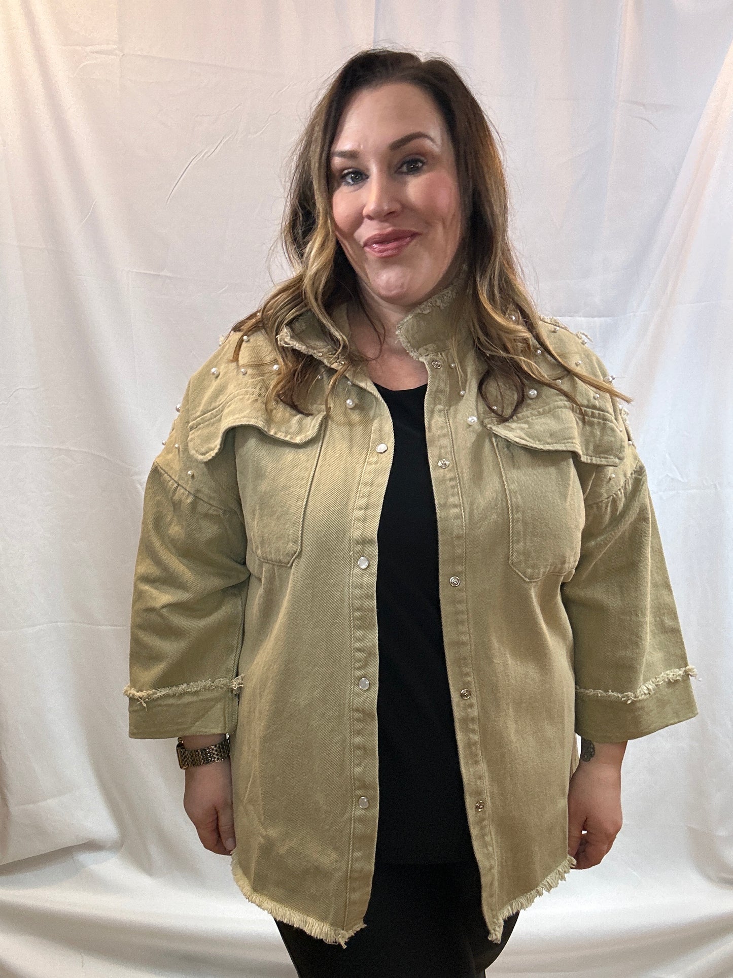 Taupe Pearl Detail Shacket